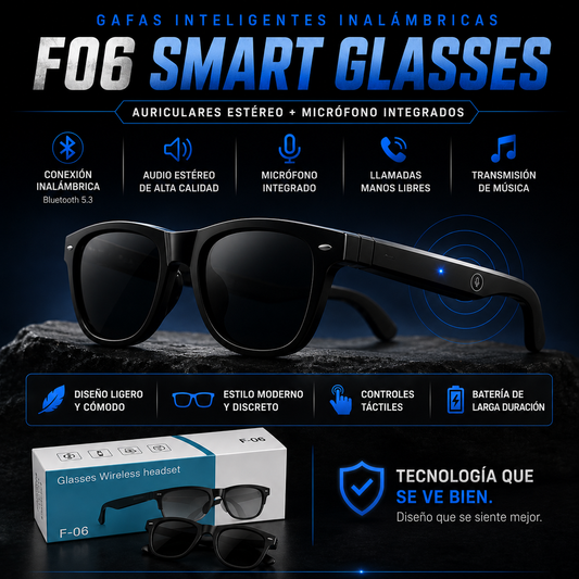 Gafas con audio integrado, llamadas manos libres y diseño moderno.